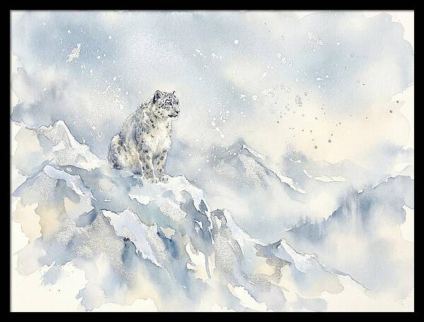 Snow Leopard In Serene Snowfall