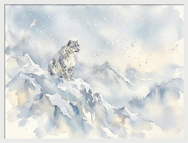 Snow Leopard In Serene Snowfall