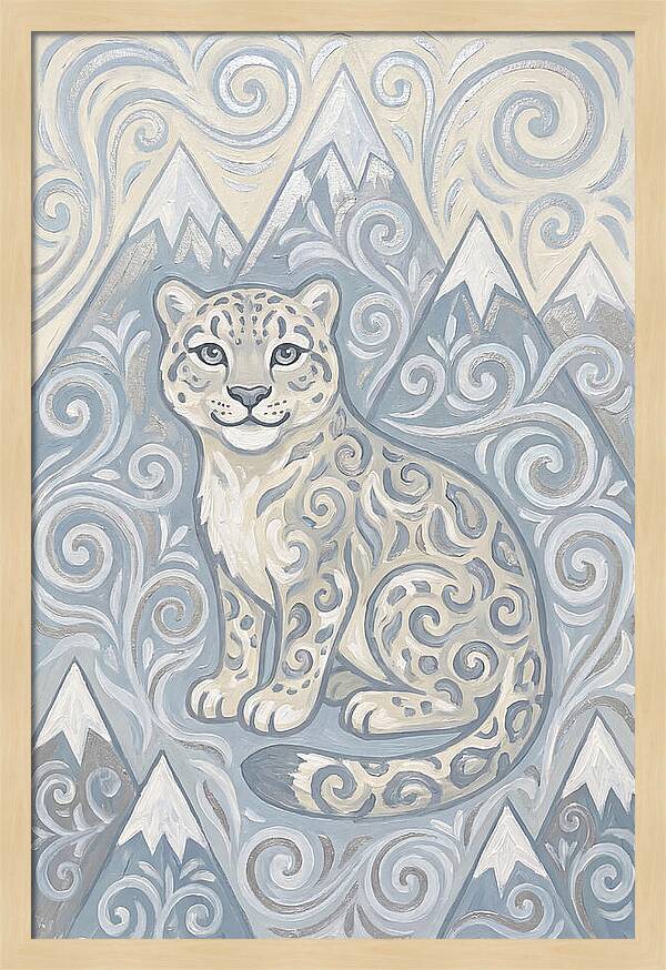 Snow Leopard In Swirling Patterns
