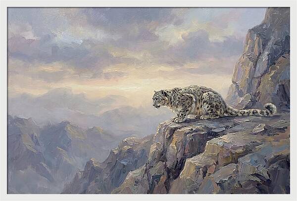 Snow Leopard On Rocky Ledge