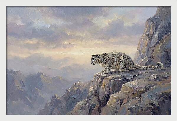 Snow Leopard On Rocky Ledge