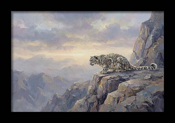 Snow Leopard On Rocky Ledge