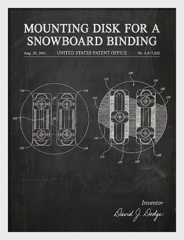 Snowboard Binding Mounting Disk Chalkboard Patent Us6817622b2