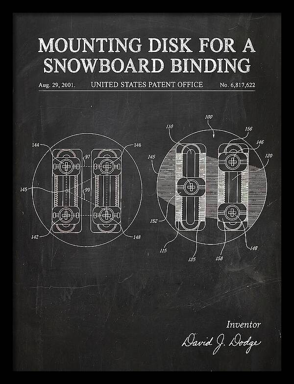 Snowboard Binding Mounting Disk Chalkboard Patent Us6817622b2
