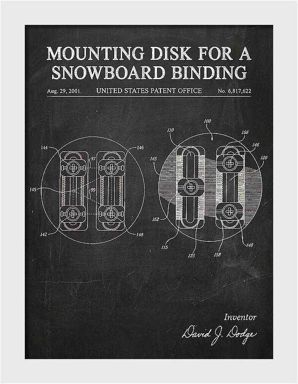 Snowboard Binding Mounting Disk Chalkboard Patent Us6817622b2