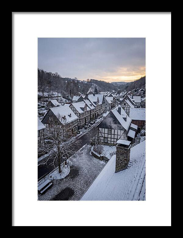 Snowcovered Village At Dusk