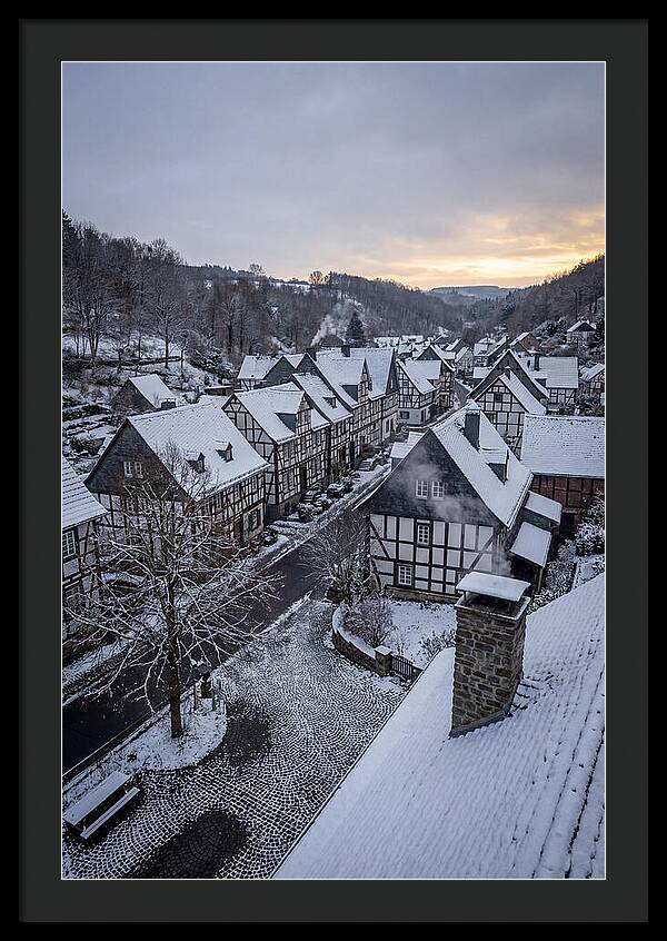 Snowcovered Village At Dusk