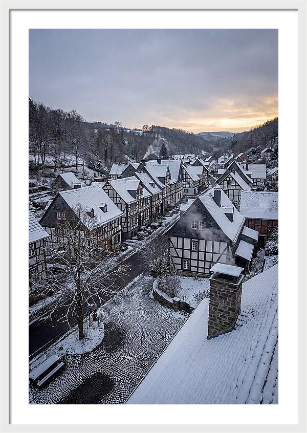 Snowcovered Village At Dusk