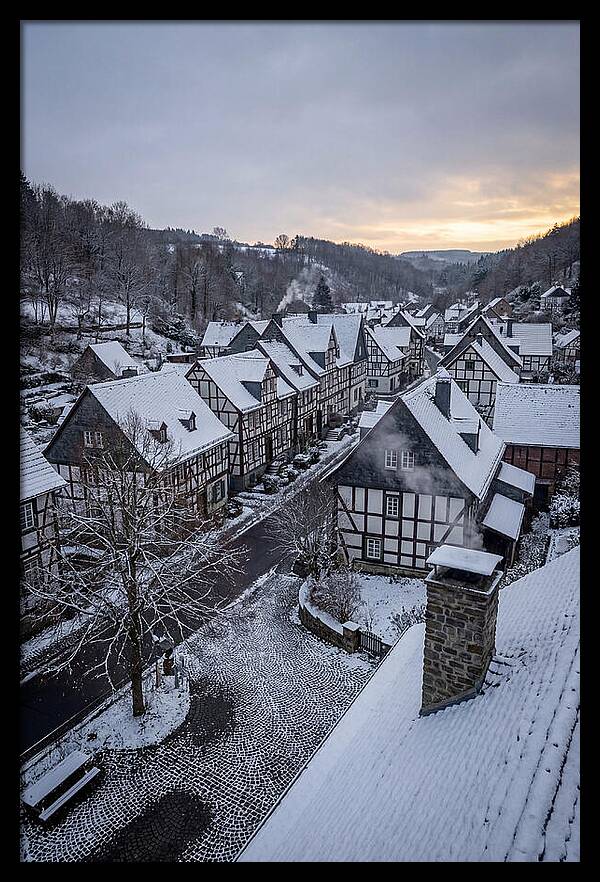 Snowcovered Village At Dusk