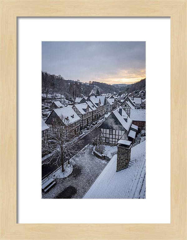 Snowcovered Village At Dusk
