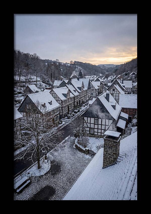 Snowcovered Village At Dusk