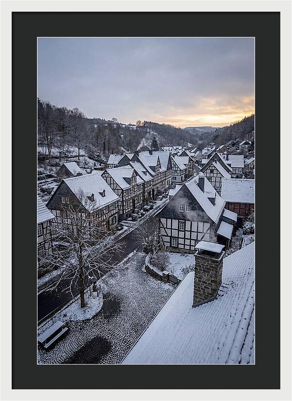 Snowcovered Village At Dusk