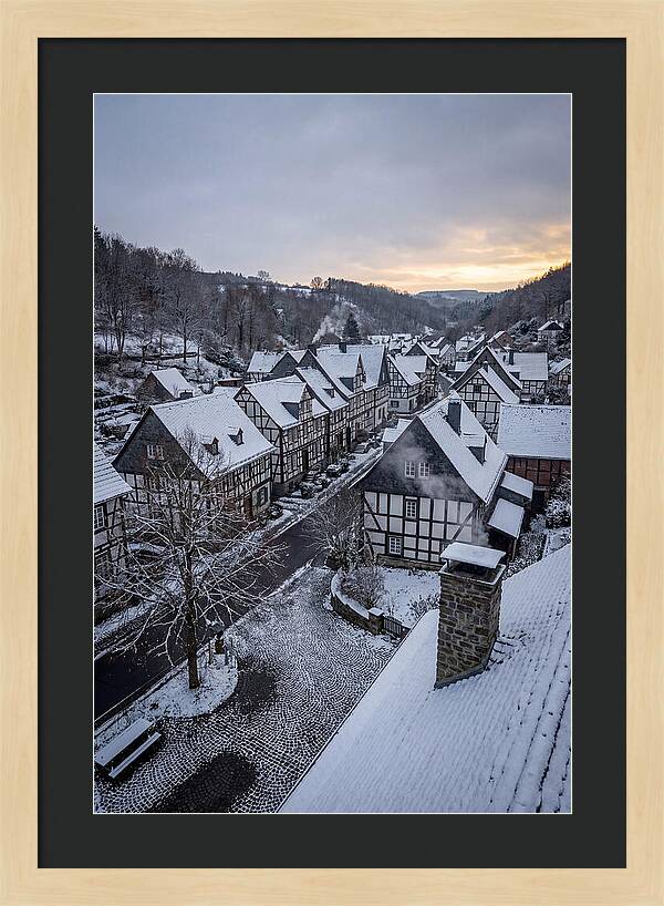 Snowcovered Village At Dusk