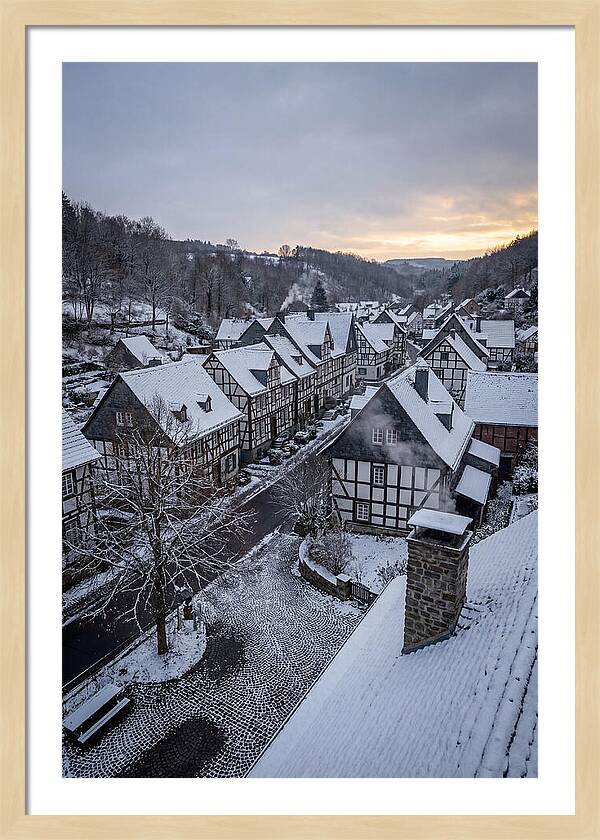 Snowcovered Village At Dusk