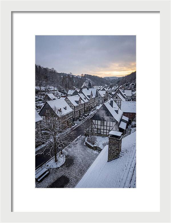 Snowcovered Village At Dusk