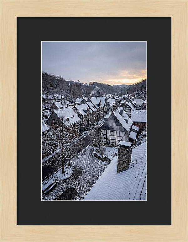 Snowcovered Village At Dusk
