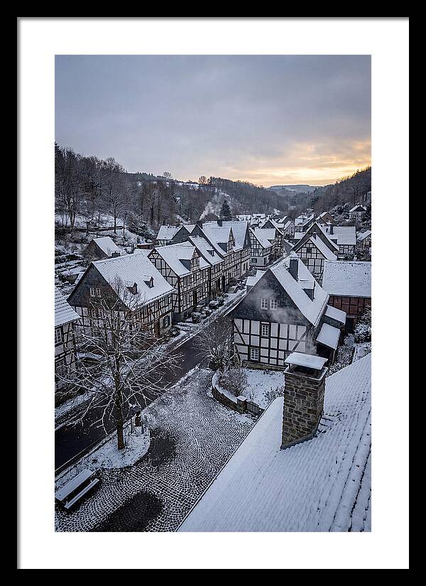 Snowcovered Village At Dusk