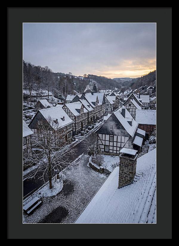 Snowcovered Village At Dusk