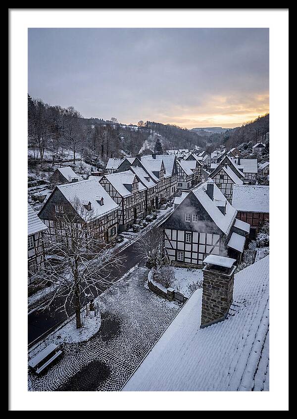 Snowcovered Village At Dusk