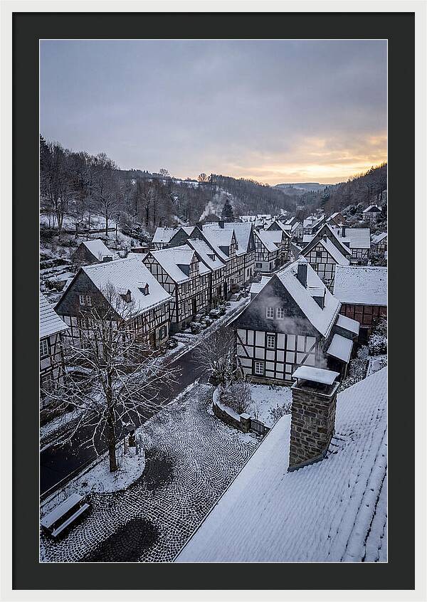 Snowcovered Village At Dusk