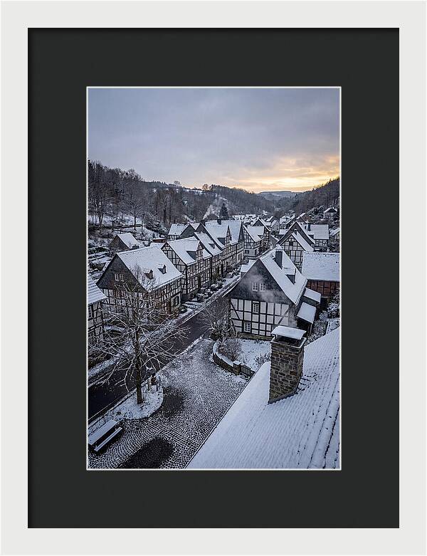 Snowcovered Village At Dusk