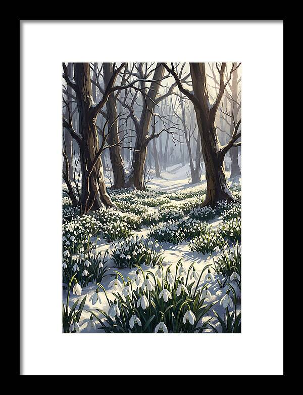 Snowdrop Carpet Under Bare Trees