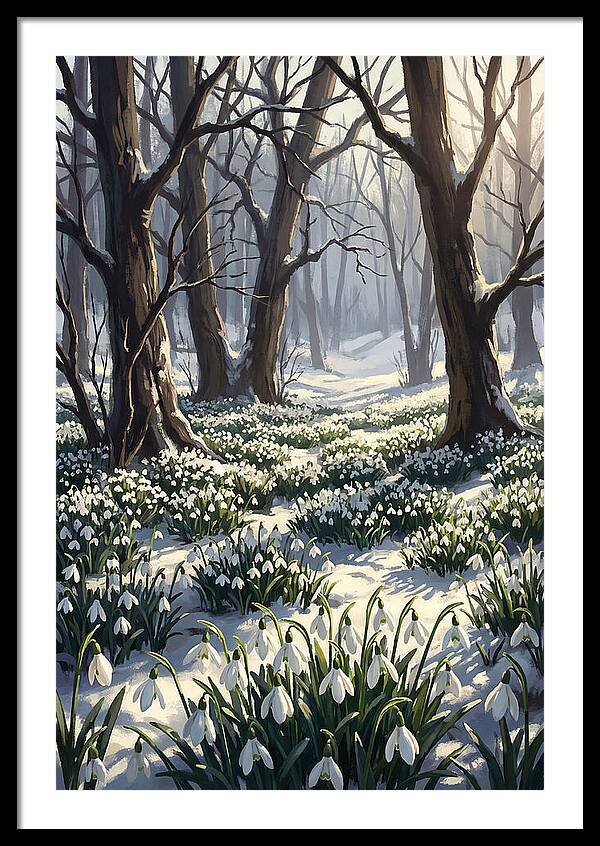 Snowdrop Carpet Under Bare Trees