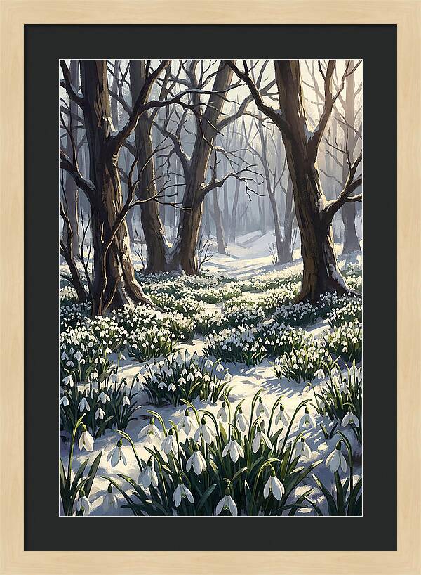 Snowdrop Carpet Under Bare Trees