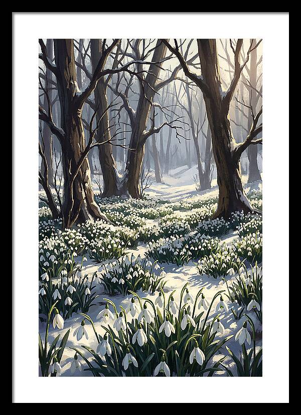 Snowdrop Carpet Under Bare Trees