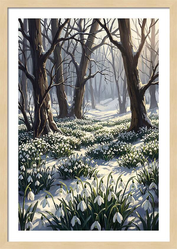 Snowdrop Carpet Under Bare Trees
