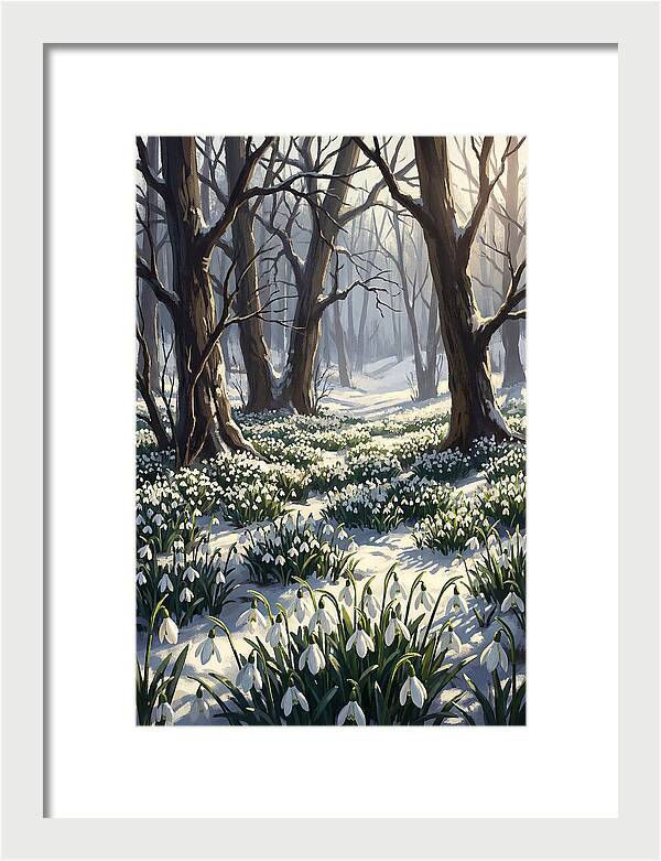 Snowdrop Carpet Under Bare Trees