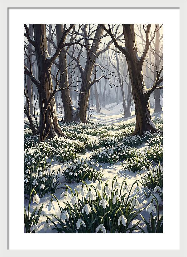 Snowdrop Carpet Under Bare Trees
