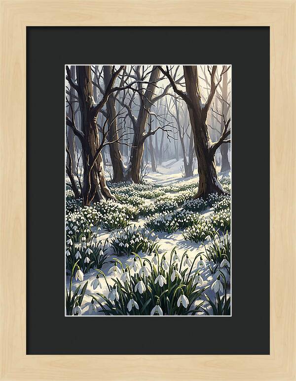 Snowdrop Carpet Under Bare Trees