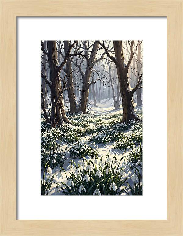 Snowdrop Carpet Under Bare Trees