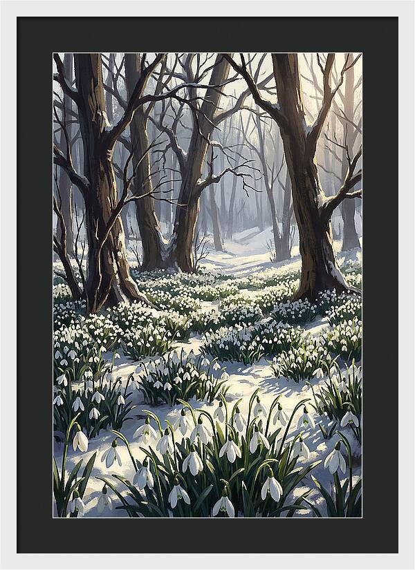 Snowdrop Carpet Under Bare Trees