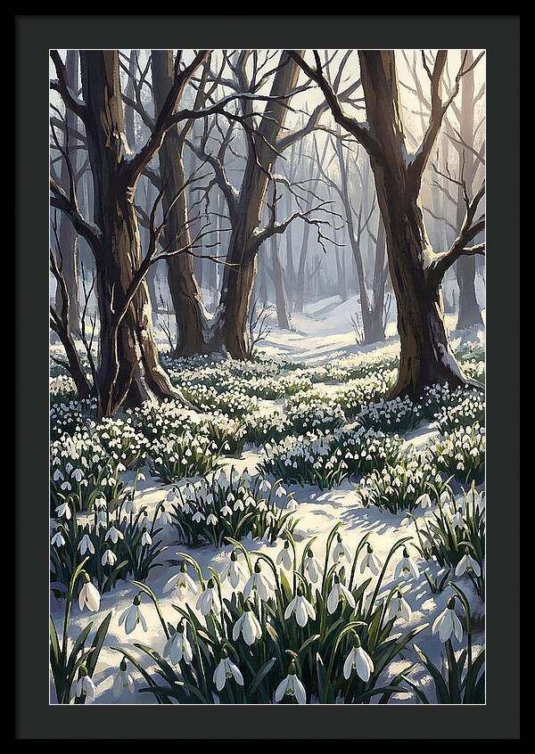 Snowdrop Carpet Under Bare Trees