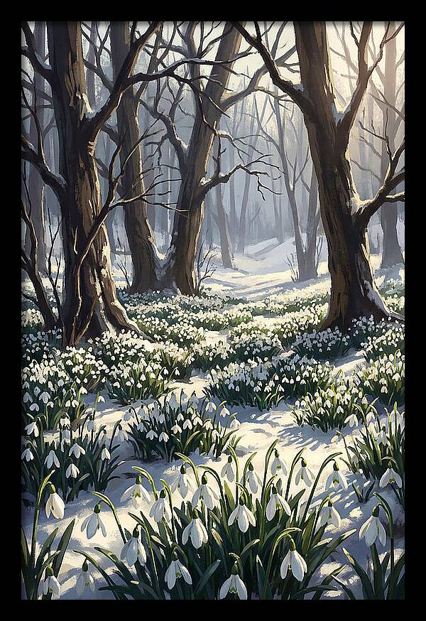 Snowdrop Carpet Under Bare Trees