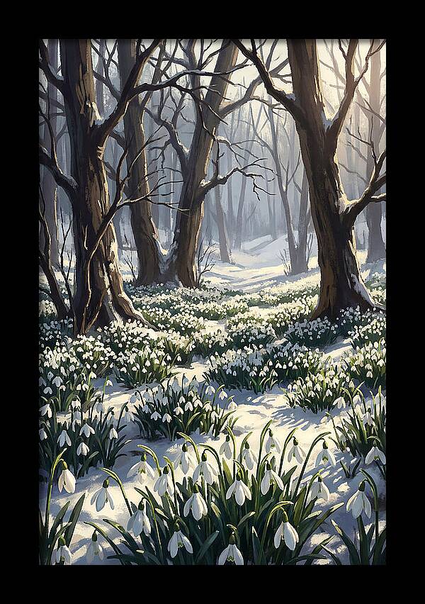 Snowdrop Carpet Under Bare Trees