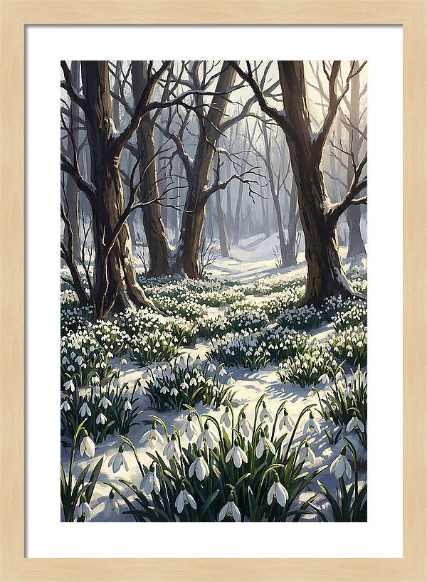 Snowdrop Carpet Under Bare Trees