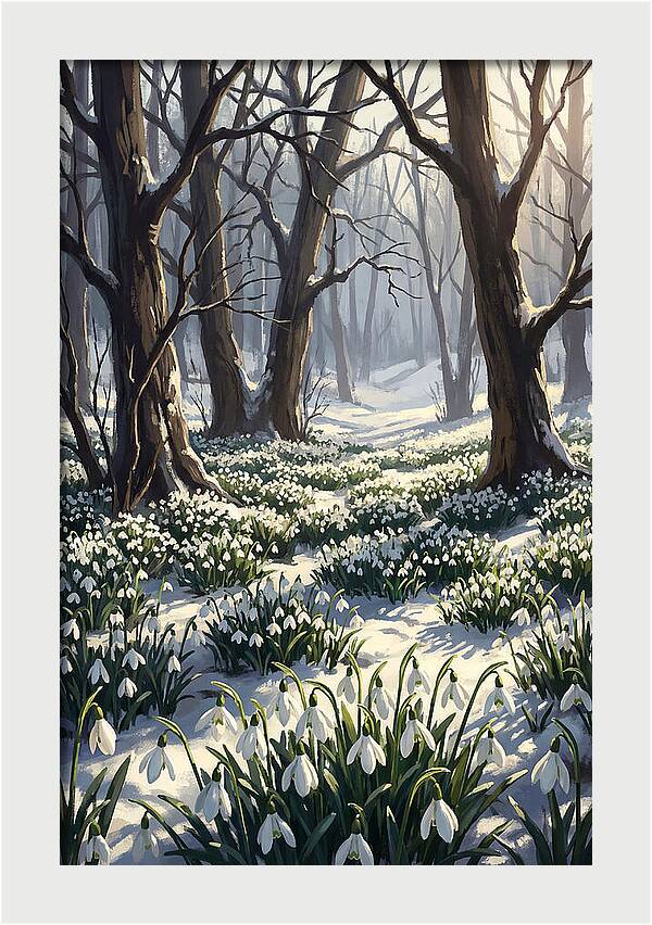 Snowdrop Carpet Under Bare Trees