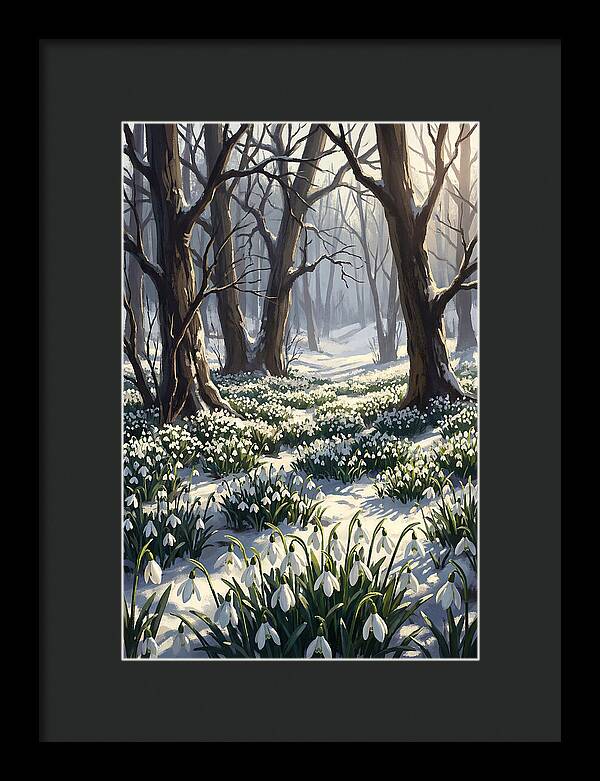 Snowdrop Carpet Under Bare Trees