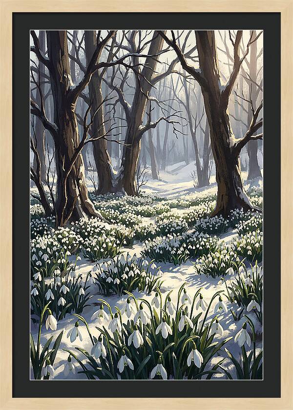 Snowdrop Carpet Under Bare Trees