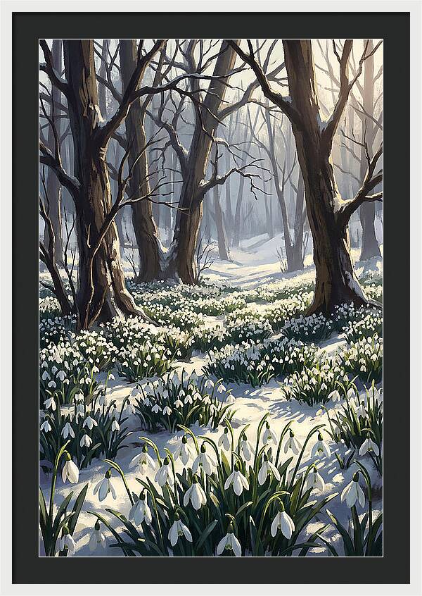 Snowdrop Carpet Under Bare Trees