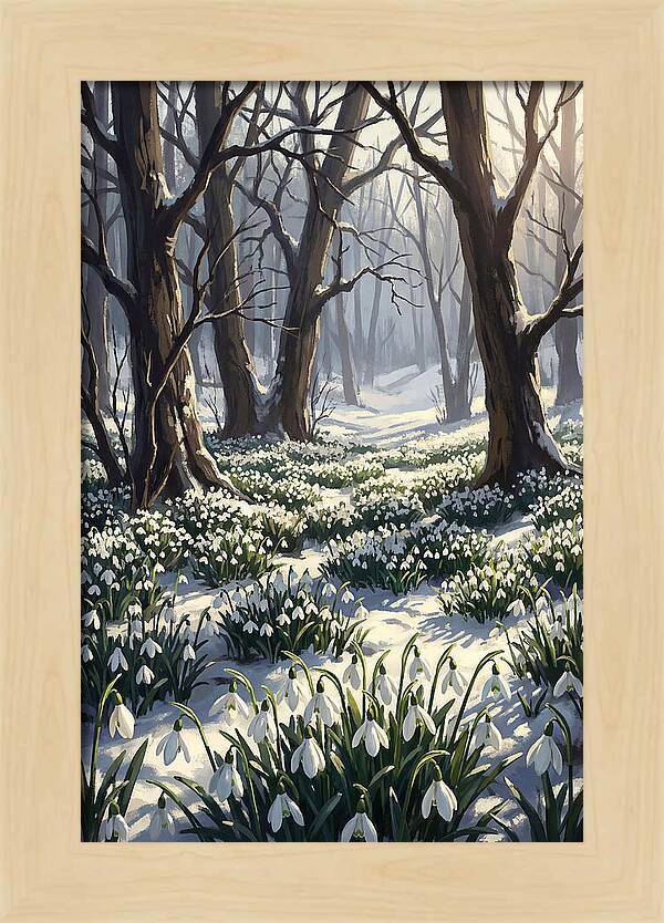 Snowdrop Carpet Under Bare Trees