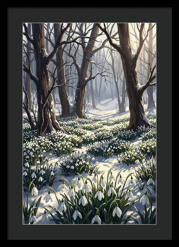 Snowdrop Carpet Under Bare Trees