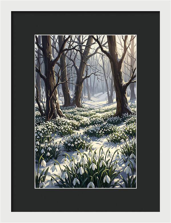 Snowdrop Carpet Under Bare Trees