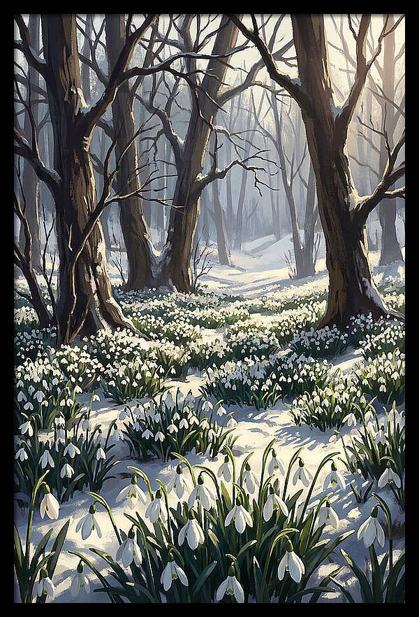 Snowdrop Carpet Under Bare Trees