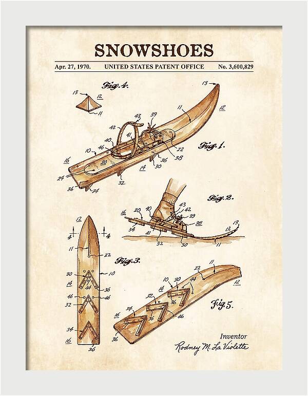 Snowshoes Watercolor Patent Us3600829a