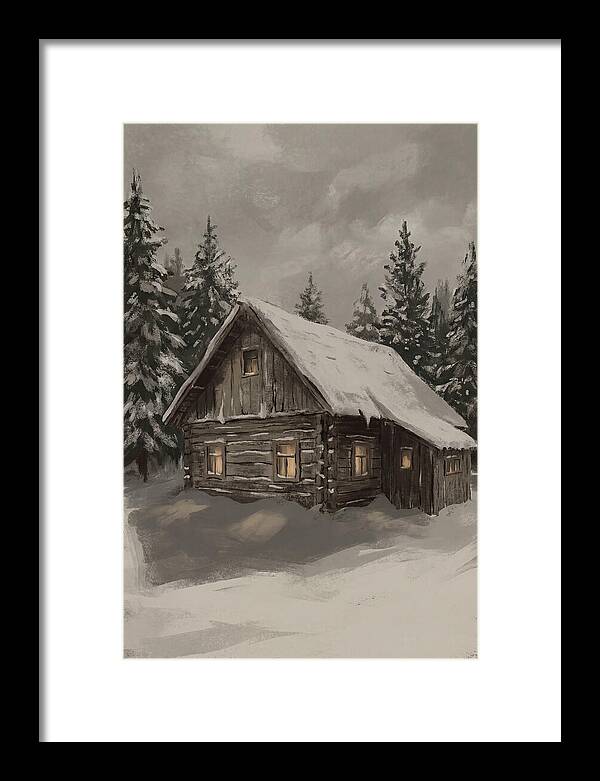 Snowy Cabin With Warm Light