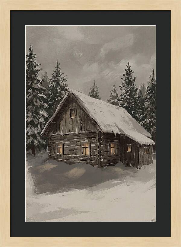 Snowy Cabin With Warm Light